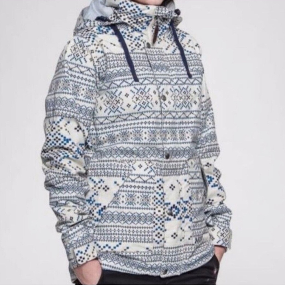 Burton dryride Ginger pixilated fair isle snowflake hooded snowboarding jacket - Picture 2 of 6